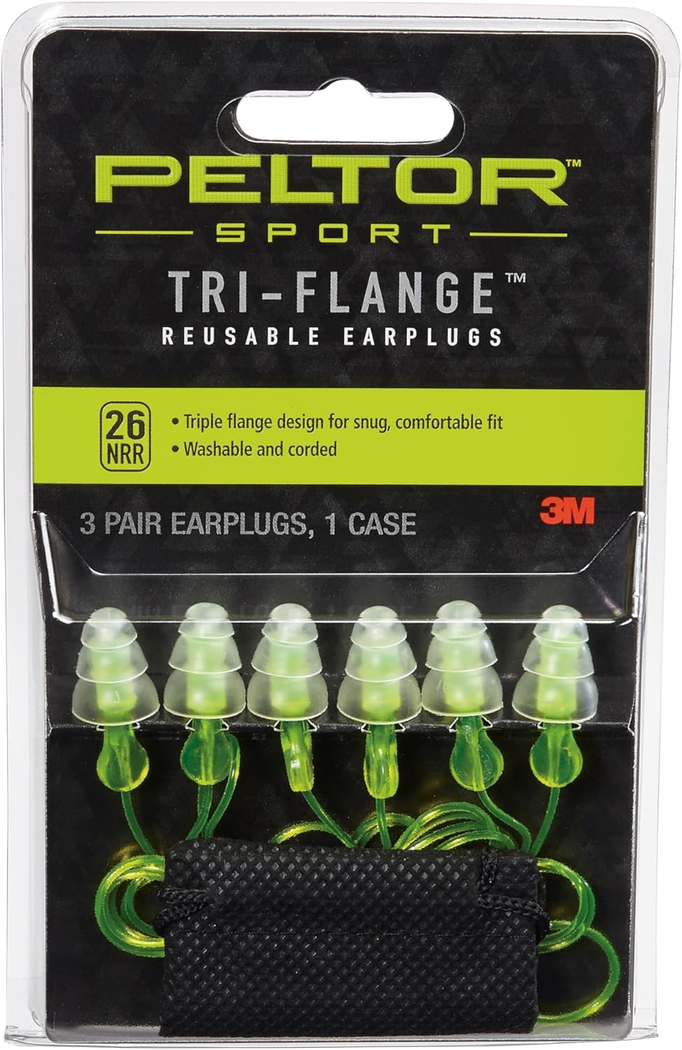 3M Peltor Tri-Flange Reusable Earplugs 3 Pairs, 26 dB