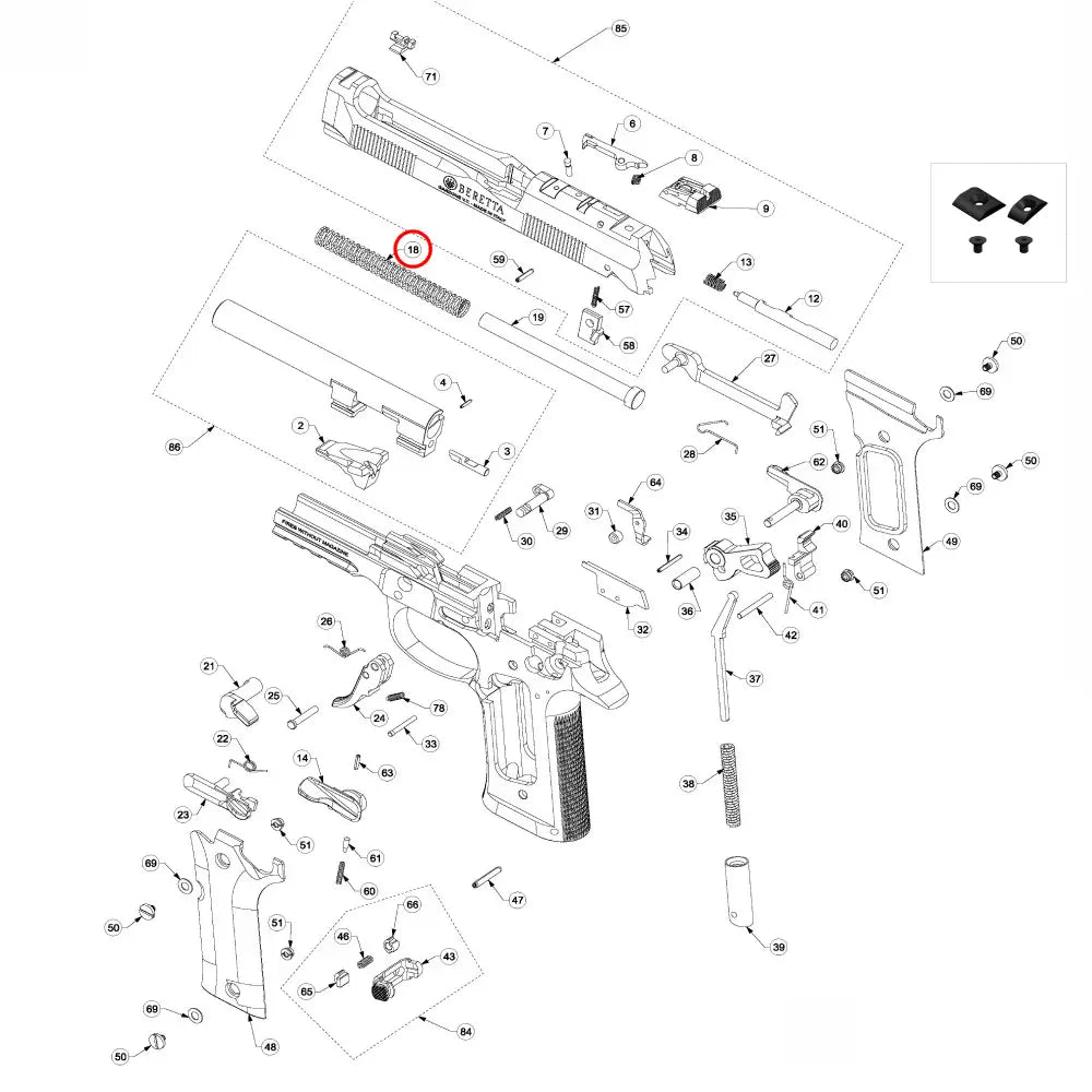 Beretta 92 / 96 / 98 Recoil Spring - 13Lbs - Beretta