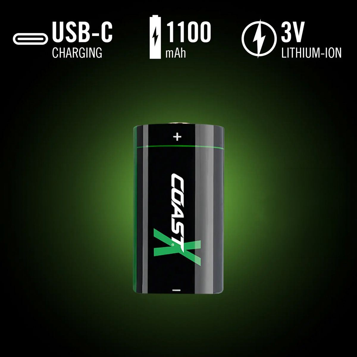 CR123A 3V USB - C Oppladbart batteri, 1100mAh / 2700mWh (4 stk) - Coast