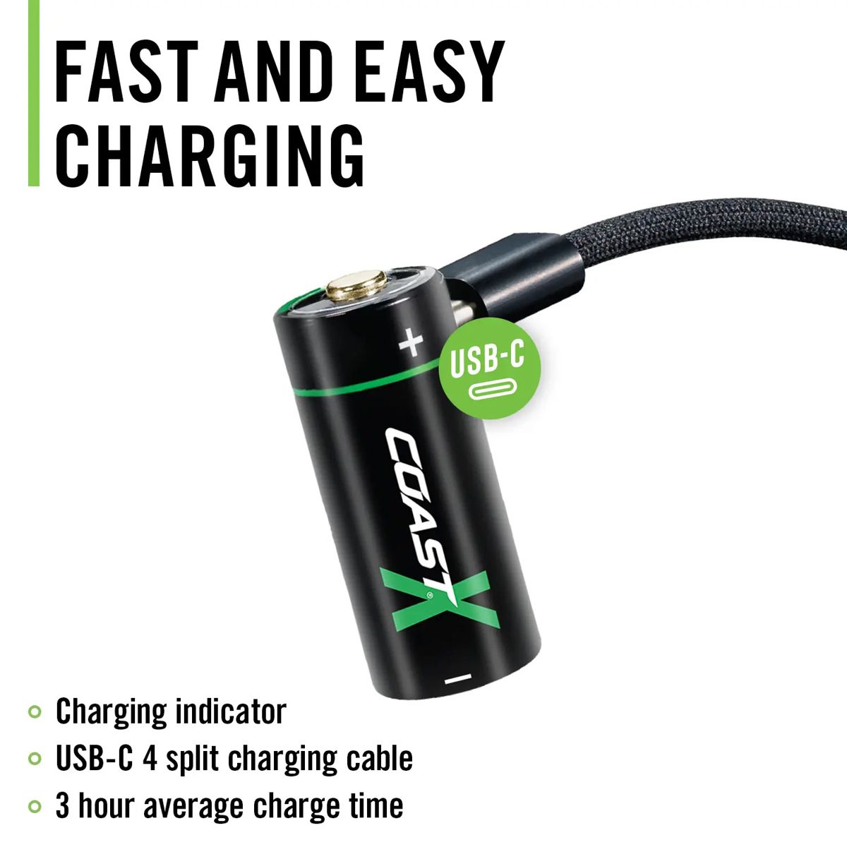 CR123A 3V USB - C Oppladbart batteri, 1100mAh / 2700mWh (4 stk) - Coast