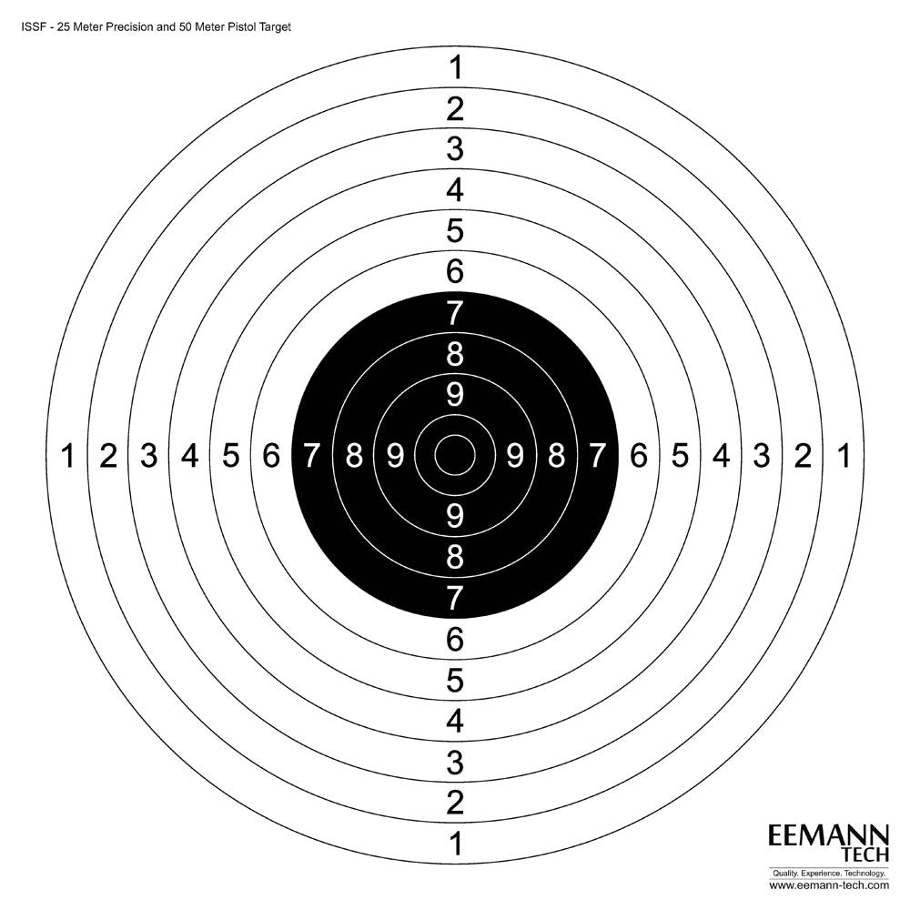 ISSF 25M Presisjon & 50M Pistol Skive 0.5M, 100 stk - Eemann Tech