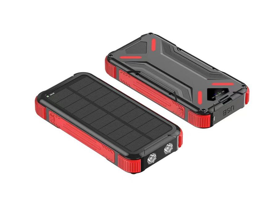 Robust 20.000 mAh Powerbank med solcelle, LED-lys - Japcell
