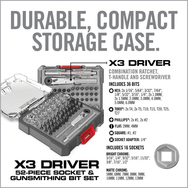 X3™ Driver 52 - Piece Socket & Gunsmithing Bit Set - Real Avid