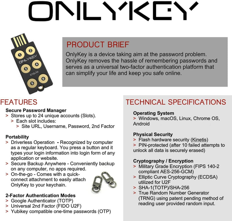 OnlyKey FIDO2 / U2F Security Key & Password Manager
